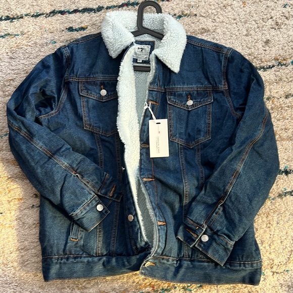 Dark Denim Sherpa Lined Trucker Cowboy Jacket w/Collar New! Size XL - Picture 13 of 14